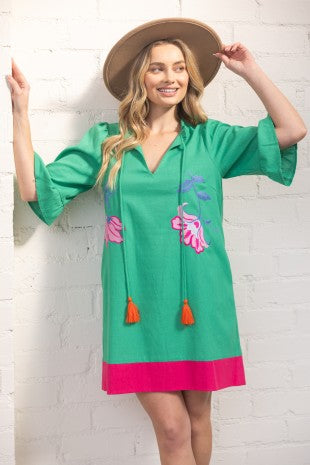 Embroidered Shift Dress