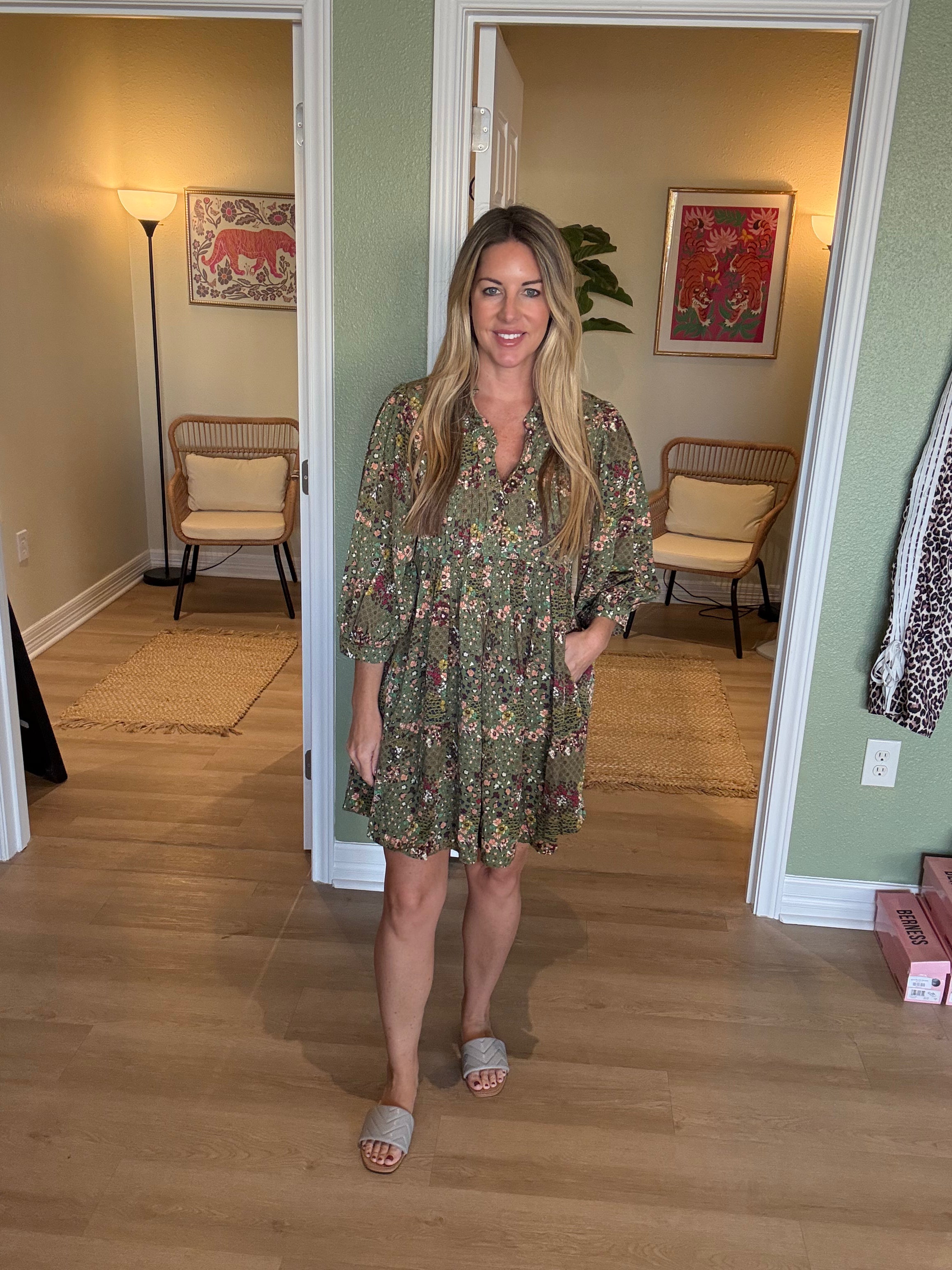 Olive Floral Dress